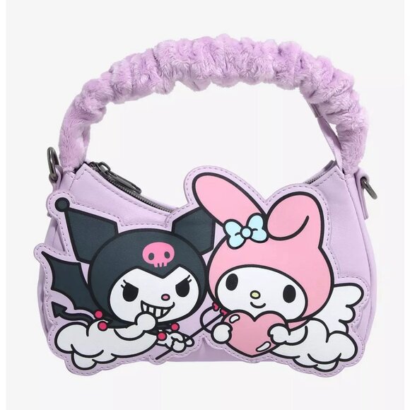 Loungefly - Kuromi & My Melody Devil & Angel Fuzzy Handle Crossbody Bag - NEW - Picture 1 of 4